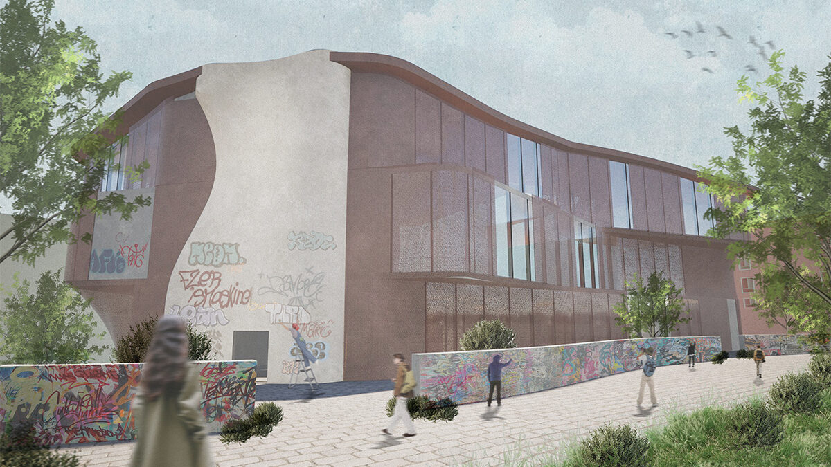 A exterior render of the building scheme