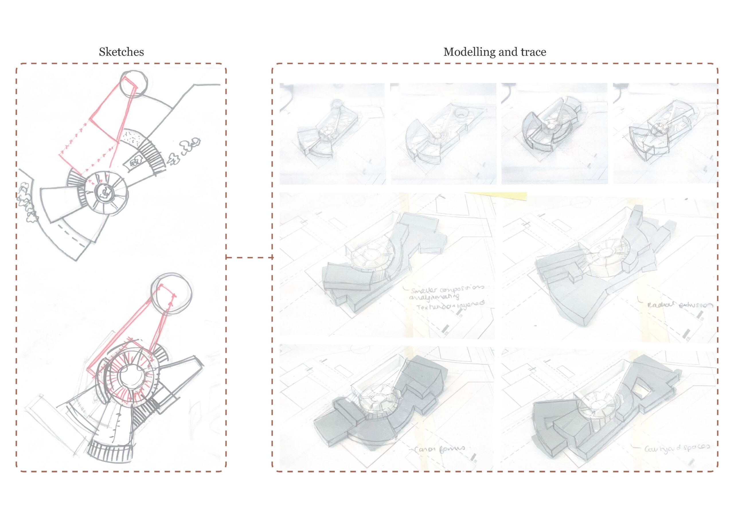 Design development page showing how I used models