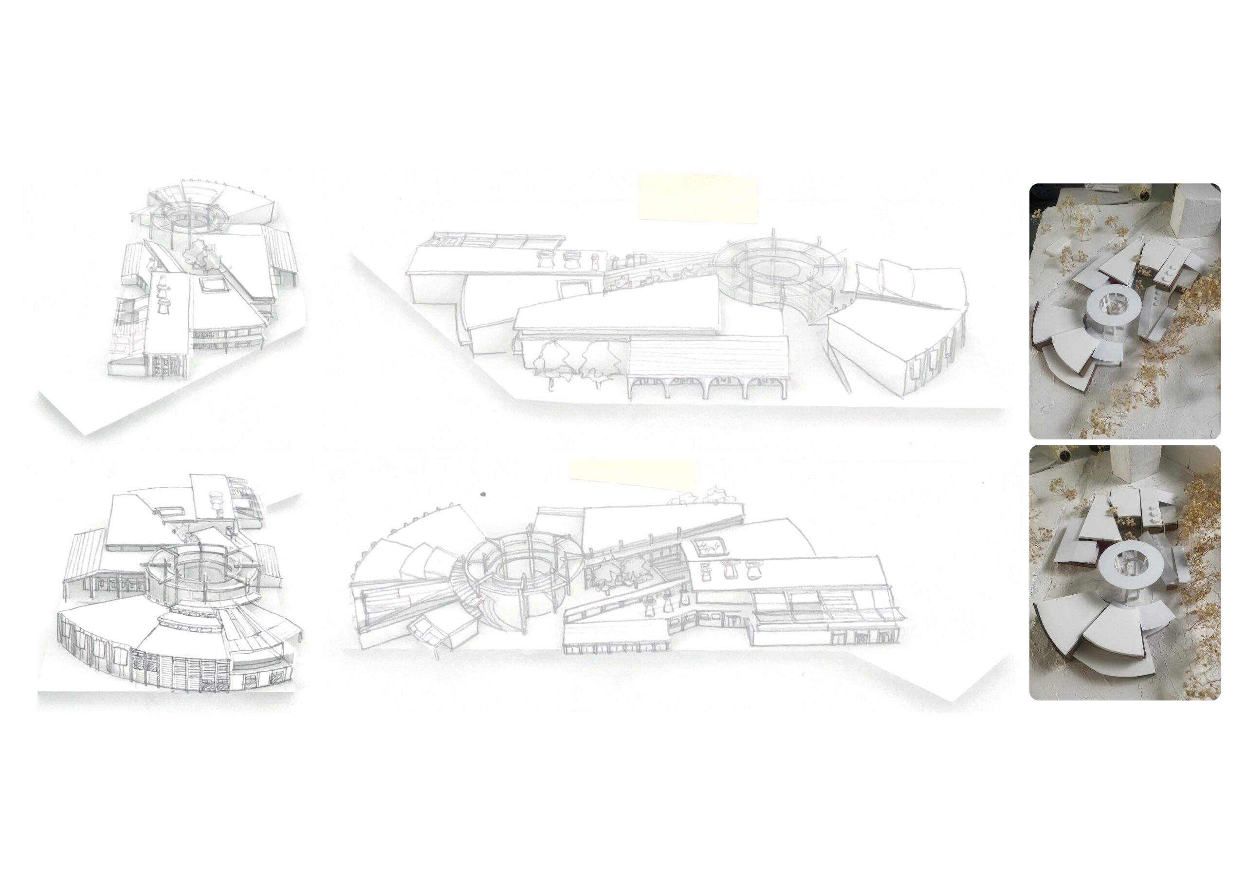 Design development page showing how I used physical models and sketches