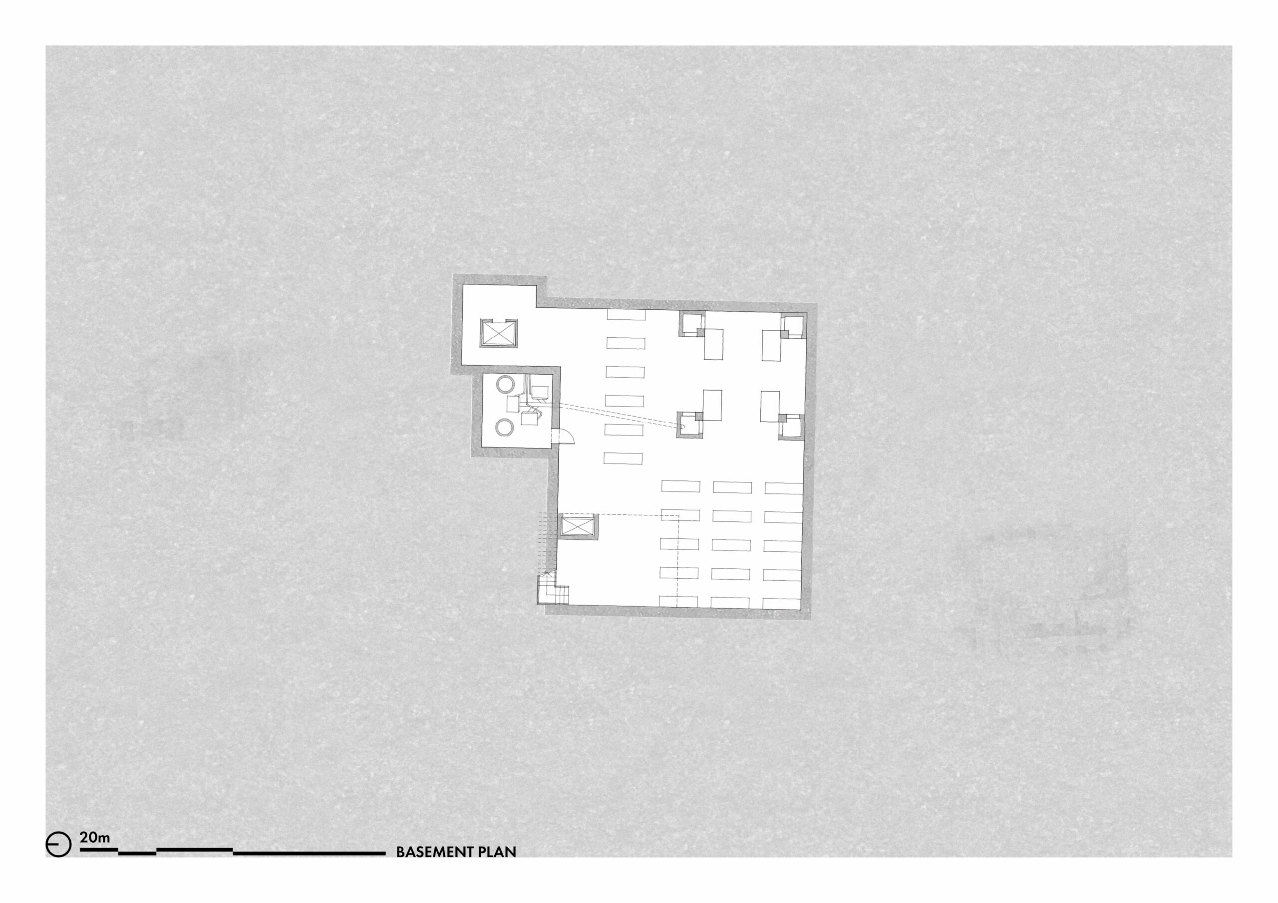 A rendered drawing showing the basement plan