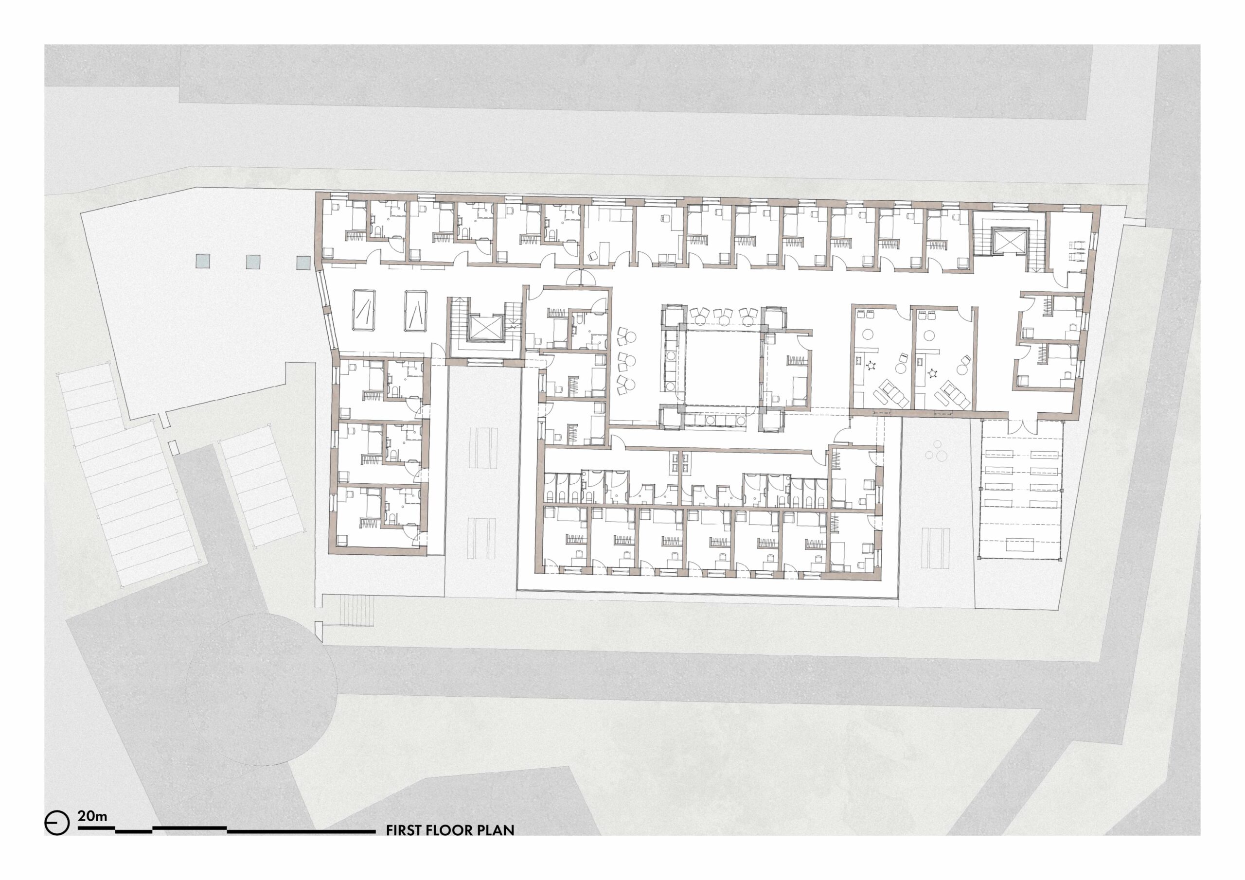 A rendered drawing showing the first floor plan