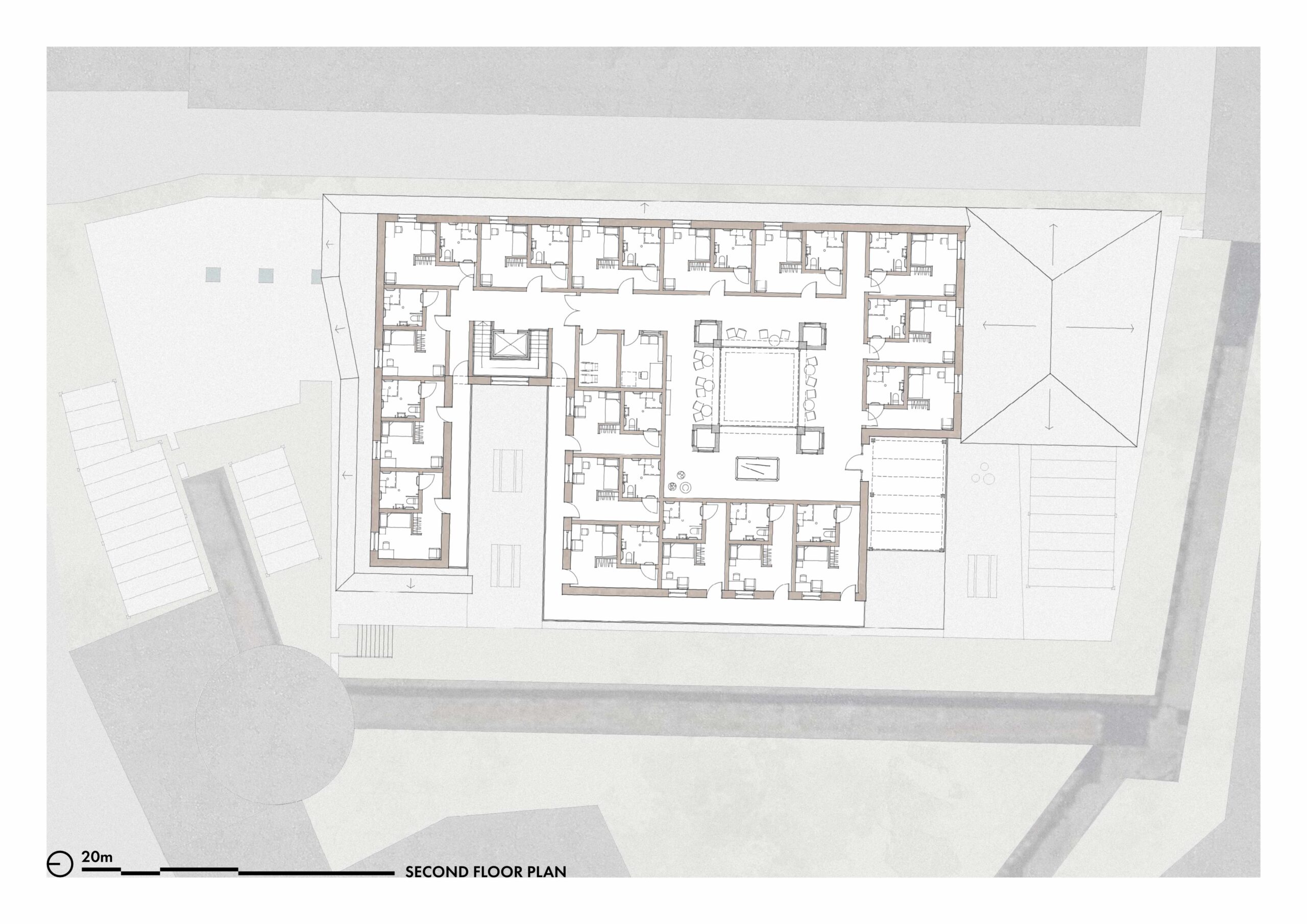 A rendered drawing showing the second floor plan